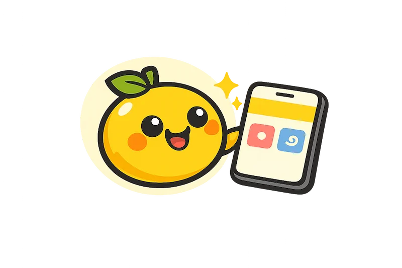 Lemonade Stand mascot holding up a smartphone showing a kid's online store