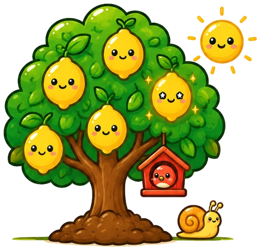 Lemon tree in full bloom, the growth tree kids earn as their store progresses